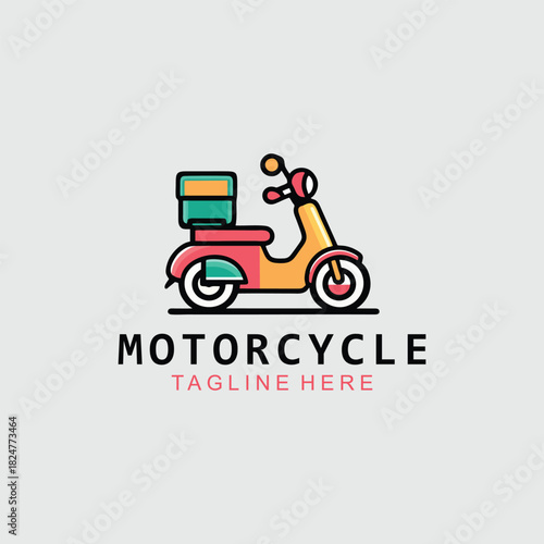 A colorful cartoon illustration of a delivery scooter with a storage box on the back, suitable for a logo.