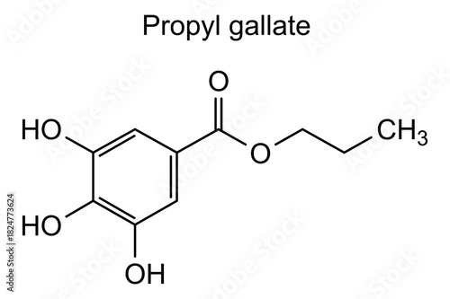 Propyl gallate, chemical structure of propyl gallate, drug substance