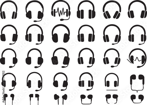 headphone with microphone vector set design .eps