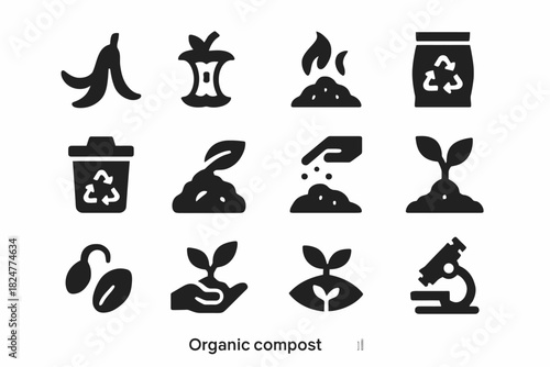 Organic compost icons: sustainability and recycling symbols for eco-friendly living