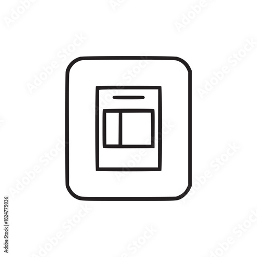 A minimalist icon of a document with a layout inside a rounded square on a white background plain design