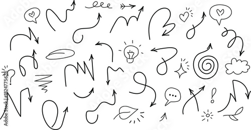 Hand drawn arrow collection doodle style directional elements and indicators