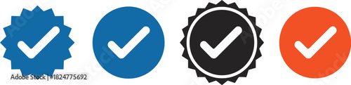 Set of Check Mark Badges in Various Shapes and Colors – Vector Icons”