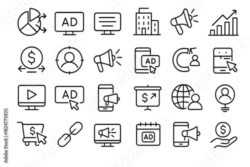 Digital marketing and advertising icons for business promotion and online strategy