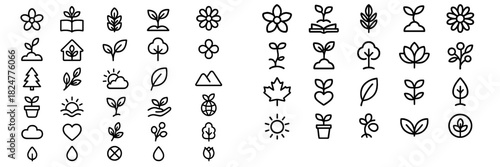 Nature ecology plants flowers trees and environmental concepts in outline style