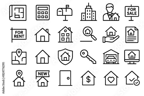 Real estate and housing concepts including property, mortgage, rent, sale, and location