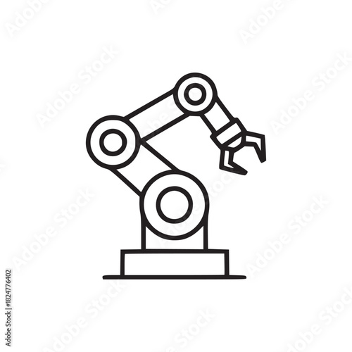 Outline illustration of an industrial robot arm with a gripper on a white background in simple style