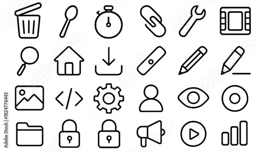 Essential outline icons for web and mobile user interface design and navigation menus