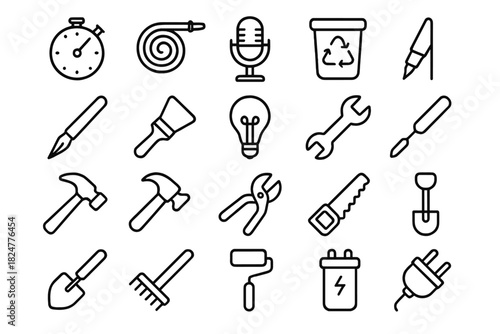 Essential tools and utility items for construction, DIY, and gardening projects