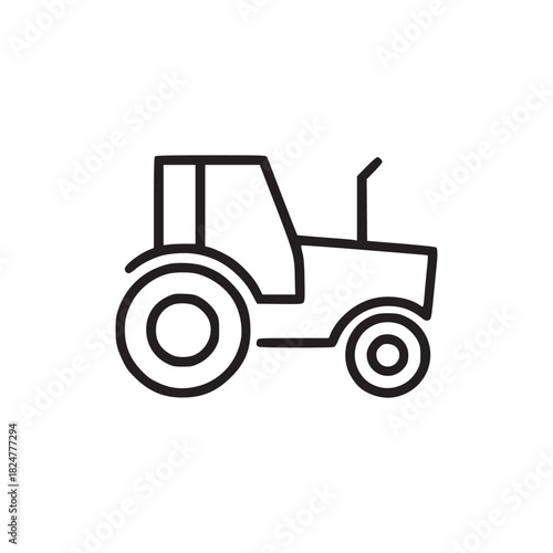 Minimalist line drawing of a tractor with large rear wheels and a cabin on a white background