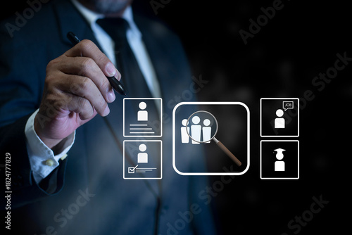 Human resource management technology (HR), Hiring Human Resources. headhunting and recruitment process.Job search concept.