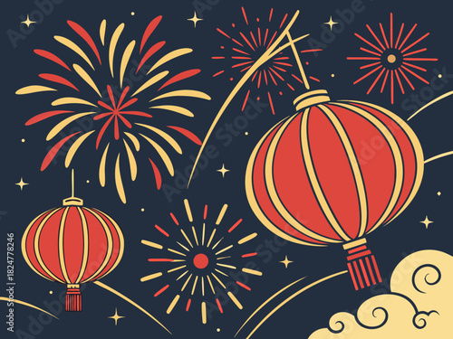 Firecrackers and Fireworks Display Vector for Lunar New Year