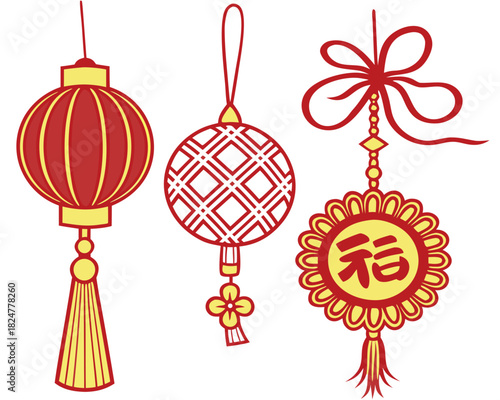 Chinese New Year Hanging Ornaments Vector Set
