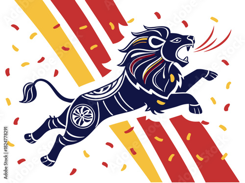 Graphic Chinese Lion Dance Performance Vector for Lunar New Year