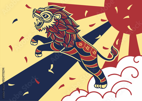  Chinese Lion Dance Performance Vector for Lunar New Year