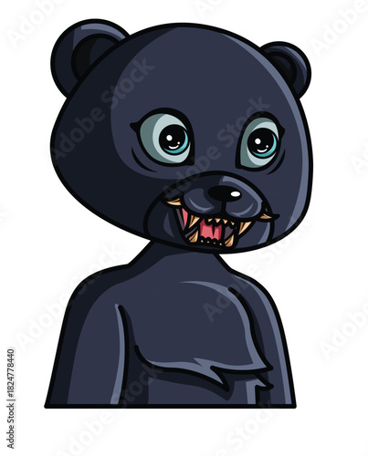 Fierce cartoon black bear character with sharp fangs and big eyes.
