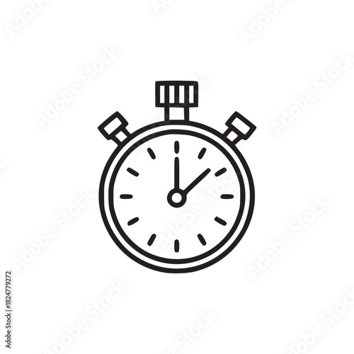 A simple line drawing of a stopwatch with two buttons and a top winder on a white background
