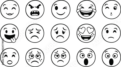 Collection of hand drawn faces expressing different emotions and feelings