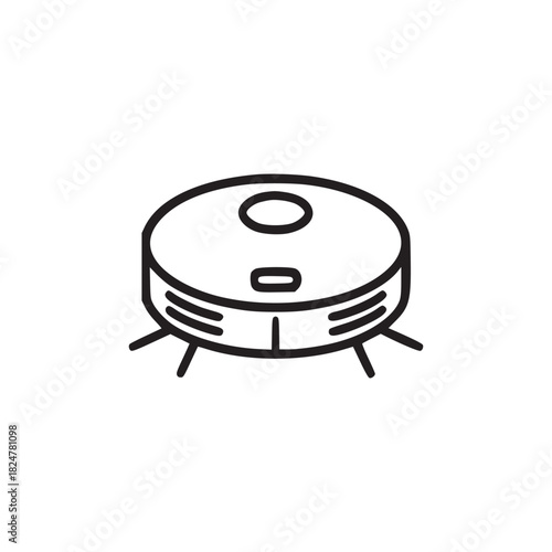 A simple line drawing of a robotic vacuum cleaner on a white background in a minimalist style
