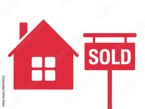 A red house icon is shown next to a red 'SOLD' sign on a white background.