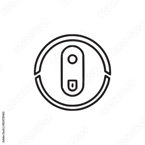 A simple line drawing of a soda can top with a pull tab in the center on a white background space