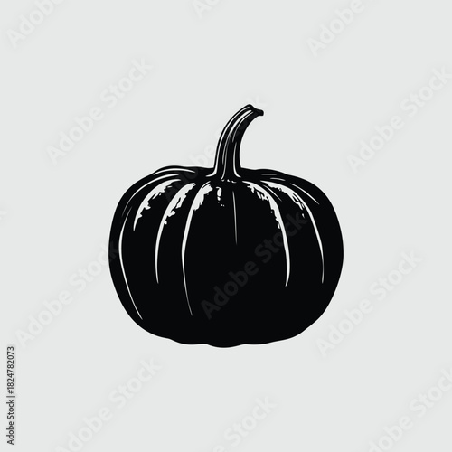 Minimalist black silhouette of a pumpkin on a light grey background.