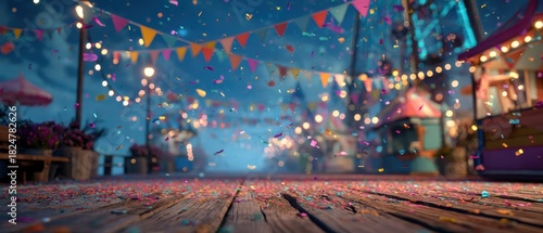 Vintage carousel spinning under a starry sky in vibrant colors