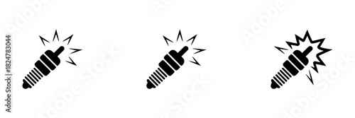 Spark plug icon with dynamic spark symbol representing engine ignition, automotive power, and energy efficiency, isolated vector graphic illustration.