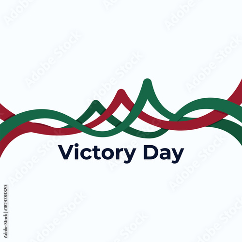Abstract red and green ribbon design with a victory day greeting