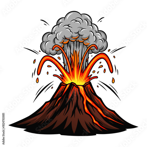 Illustrative Volcano Eruption Graphic in Vector Style for Educational Use