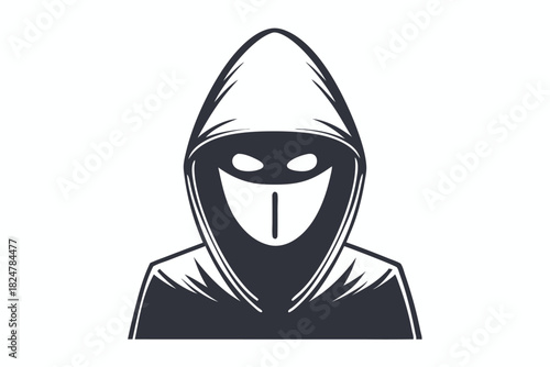 Masked hacker is depicted seated before a laptop with a focused, intent presence
