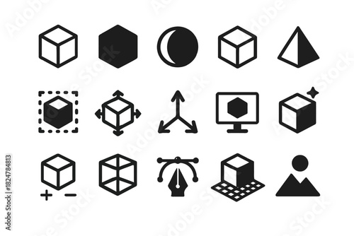 Geometric shapes and design icons collection in black and white style