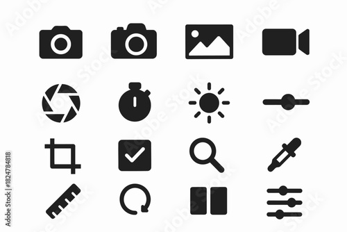 Camera and editing icons set including photography and video tools
