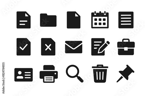 Set of office icons: documents, calendar, email, and more