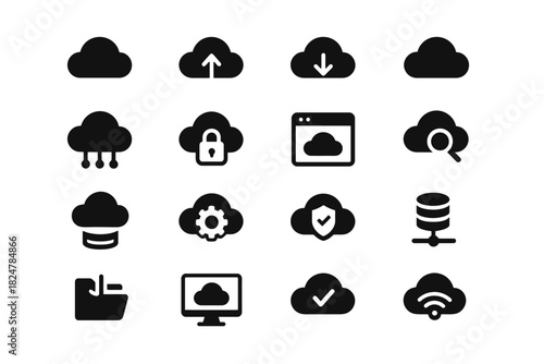 Collection of cloud computing icons for data and technology applications