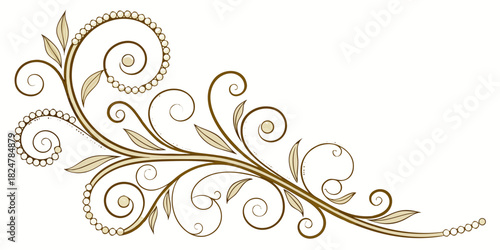 Luxurious baroque-style corner flourish decorated with miniature crystal-like droplets, shimmering golden spirals, and layered ornamental curves on a white background.