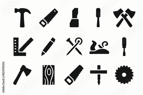 Silhouetted hand tools collection for woodworking and carpentry