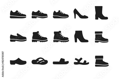 Silhouette set of various shoe styles for men and women
