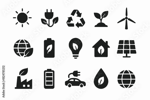Eco-friendly icons: sustainability and renewable energy symbols