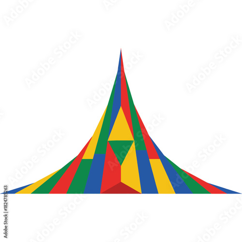 A colorful circus tent design with a pointed top and broad base