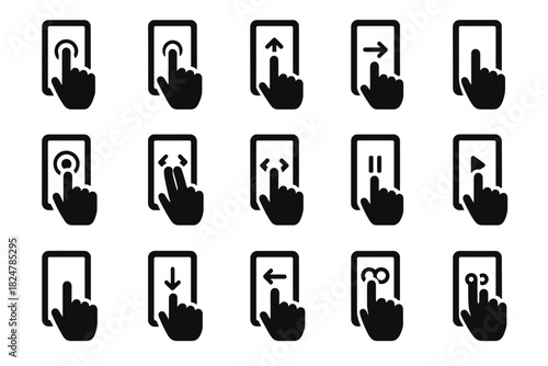 Set of 16 black gesture icons for touch screen devices