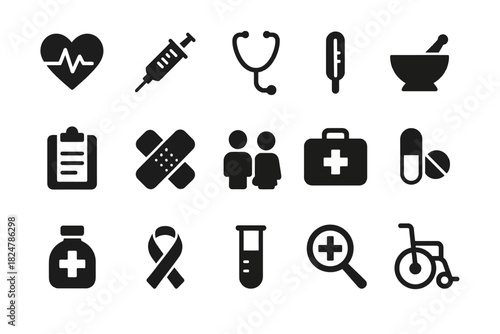 Healthcare icons set: medical tools and symbols for health and medicine