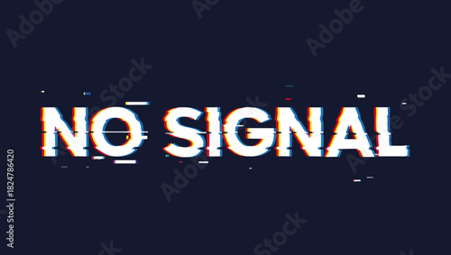 Glitch No-Signal Typography, no signal text, glitch typography, pixelated letters, chromatic aberration, color displacement, digital glitch art, distorted text, fractured font, RGB shift effect,