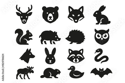 Silhouette icons of various woodland and forest animals