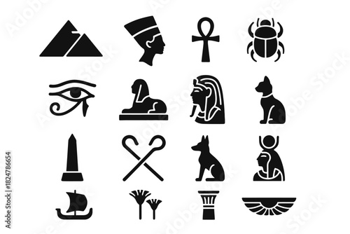 Ancient egyptian symbols: pyramids, ankh, sphinx, and more icons