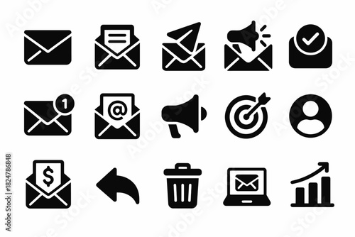Email icons set: communication, notification, message, marketing, profile