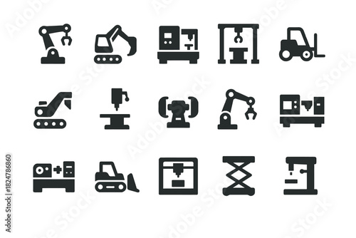 Collection of industrial machinery and equipment icons