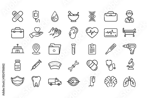 Set of Medical and Healthcare Line Icons Vector Illustration.