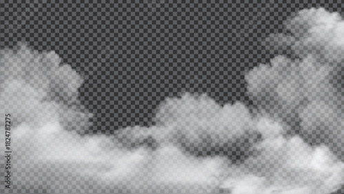 Isolated realistic special effect of steam, smoke, fog, clouds on transparent background