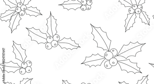 Vector illustration of seamless pattern of hand drawn holly branch with berry for winter